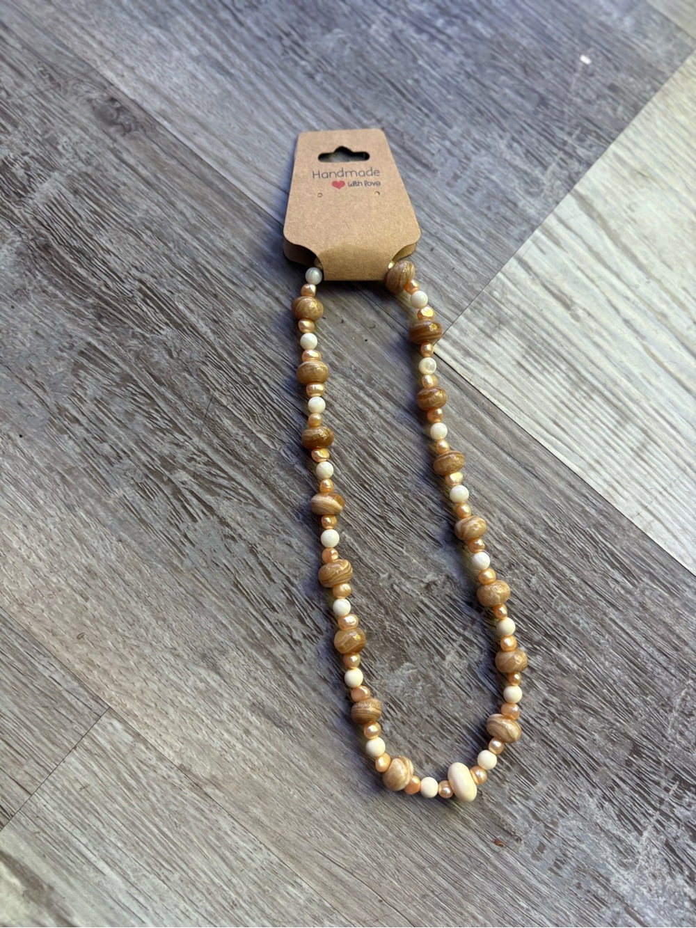 Handmade by me Orange Brown & Cream Beaded Necklace